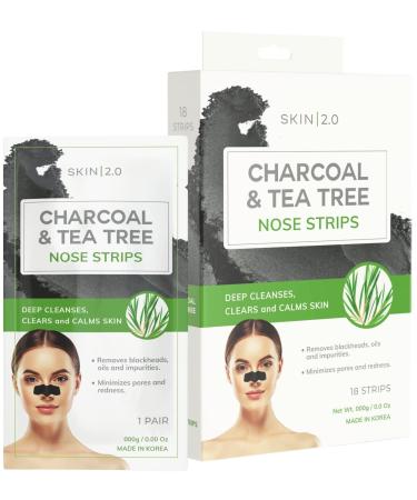 Tea Tree and Charcoal Nose Strips - Unclogs & Minimizes Pores Removes Oil & Dirt Black Head Remover Pore Strips - Cruelty Free Korean Skin Care For All Skin Types - 18 Strips