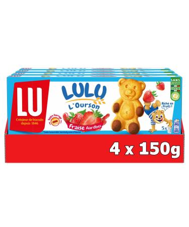 LU - LULU The Strawberry Bear - 4 Boxes of 5 bags of Lulu The Pooh with Strawberry - Soft Bear Shaped Cakes with Strawberry Filling - Ideal to Take Away for Kids Snack - Set of 4x150g