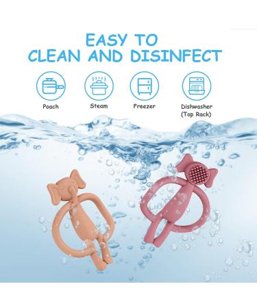 Vicloon Baby Bite Toys - 2 Pack Silicone Dental Aids BPA-Free Chew Rings for Gums Pink Elephant & Brick Red Perfect for 3 Months+ - Buy Online on GoSupps.com