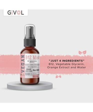 GIVOL Vegan Vitamin B12 Liquid Mist | Organic 5,000mcg Methylcobalamin Supplement - Buy Online on GoSupps.com