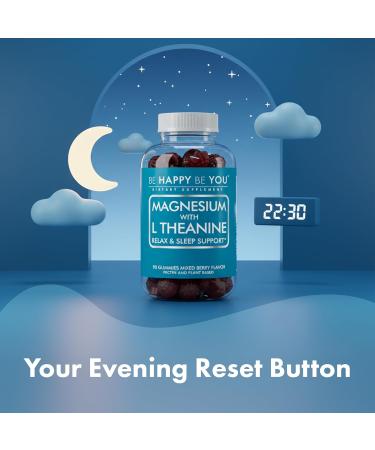 Be Happy Be You Magnesium Glycinate Gummies with L-Theanine Relaxation & Sleep Support Vegan, Gelatin-Free, Mixed Berry Flavor Magnesium Supplement 90 Ct - Buy Online on GoSupps.com