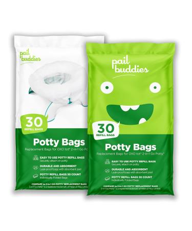 60 Refill Potty Bags: Absorbent, Disposable Potty Liners Compatible with OXO Tot 2-in-1 Go Potty | Strong, Leak-Proof Bags Work with Most Travel Potties, Potty Chairs, Potty Seats & Portable Toilets
