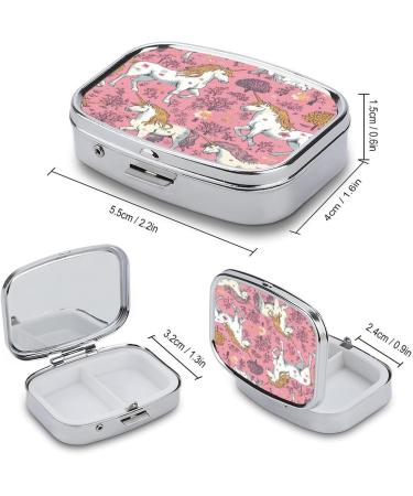 Unicorn Print Pill Box - 2 Compartment Decorative Metal Pill Organizer for Pocket & Purse | International Shipping - Buy Online on GoSupps.com