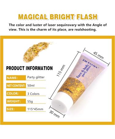  Miioto Glitter Gel for Face Hair Body Sequins for Cosmetics Lips Nails Festival Party 3 Colors (B) - Buy Online on GoSupps.com