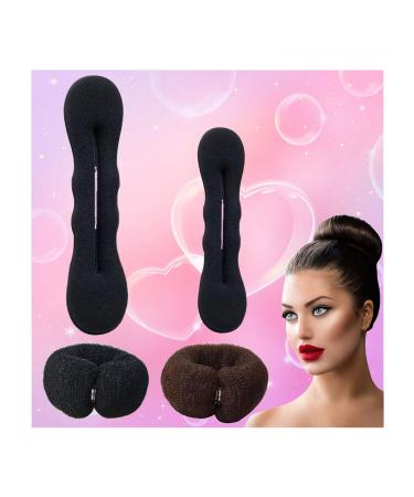 Hair Bun Maker 2 Pack Foam Sponge Buns Ties Shaper with Strong Flexible Reusable French Twist Ballet Buns Waves & more! black + coffee