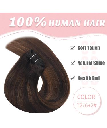 Vlasy 14 Inch Clip in Hair Extensions T2/6+2# - Seamless Natural Thick Weft Human Hair Extensions for Women - 7 Pieces Real Human Hair Clips - Buy Online on GoSupps.com
