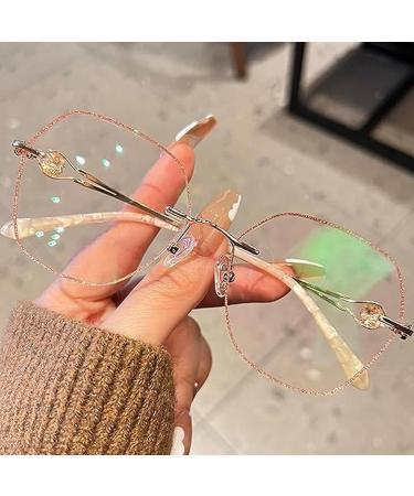 Buy Women's Diamond Rimless Anti-Blue Light Reading Glasses - Fashionable Presbyopia Glasses +0.0/000 in Gold: Stylish & Protective Eyewear for All Ages - Buy Online on GoSupps.com