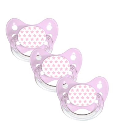 Dentistar Silikon Schnuller 3-Set- Size 2 6-14 months- tooth and jaw-friendly nipple with dental level- BPA-free- Made in Germany- pink stars pink