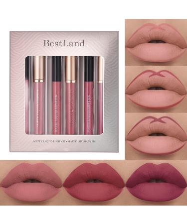 BestLand 6Pcs Matte Liquid Lipstick and Lip Liner Set - Waterproof Non-Stick Cup, Velvety Nude Shades - Makeup Kits Gift Set - Buy Online on GoSupps.com