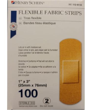 Henry Schein Fabric Strips Bandage 1x3 - Flexible Adhesive Latex-Free Flesh Colored (Box of 100) - International Shipping Available - Buy Online on GoSupps.com