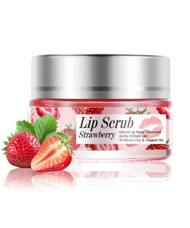 Lip Scrub, Strawberry Sugar Scrub, Lip Scrubs Exfoliator & Moisturizer, Lip Care Exfoliating Scrub and Lip Moisturizer for Chapped Lips, Lip Repair for Soft Lips, with Shea Butter, Botanical Waxes