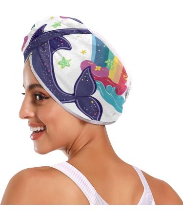 Cartoon Whale Star Cloud Rainbow Hair Towel 2 Pack - Super Absorbent Quick Dry Turbans for Women & Girls - Buy Online on GoSupps.com
