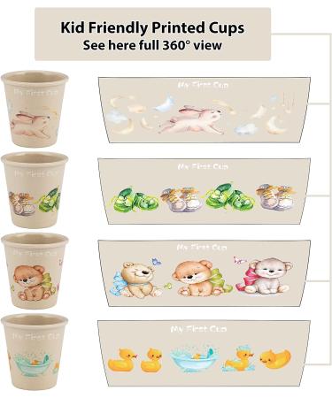 Set of 4-4 oz Eco-Friendly Bamboo Cups for Kids with Adorable Children's Art - BPA Free Toddler Smoothie Cup - Shatter Proof Drinking Cups for Bathroom - Open Child Cup - Buy Online on GoSupps.com