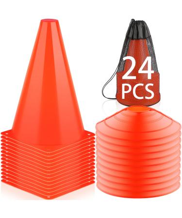 LANNEY 9 Inch Cones Sports 24 Pack Training Soccer Cones Orange Agility Field Marker Cones for Drills Football Basketball Practice Plastic Traffic Sport Cone for Outdoor Indoor Activity Or Events 9 inch orange
