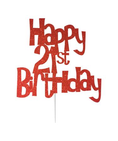 Happy 21st Birthday Cake Topper Decoration in Fun Style (Made in UK) - Red