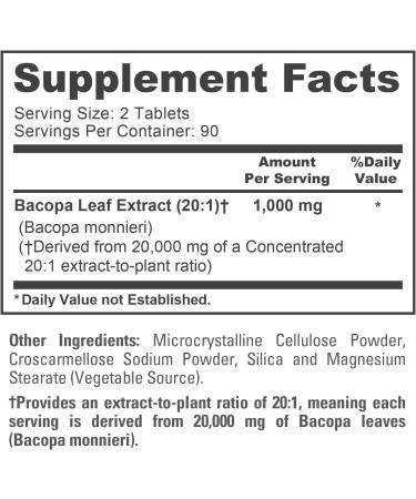 NusaPure Bacopa Leaf Monnieri Extract 20 000 mg 180 Tablets (Extract 20:1 Non-GMO Gluten Free) - Buy Online on GoSupps.com