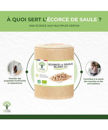 Organic willow - Bioptimal - Food supplement - White willow bark - Natural Aspirin - Salicylic acid - Anti pain & inflammatory - Made in France - Certified by Ecocert - 200 capsules - Buy Online on GoSupps.com