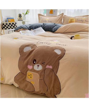 Cute Cartoon Bear Panda Applique Embroidery Velvet Fleece Bedding Set Singl Double Queen King Duvet Cover Bed Sheet Pillowcases Bedding Set (C 4pcs) - Buy Online on GoSupps.com