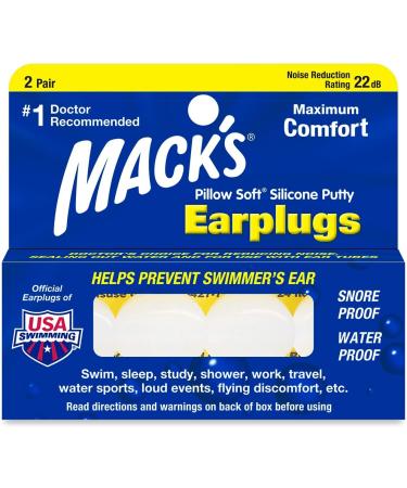 Mack's pillow-soft ear plugs (2 pairs) waterproof seal & noise reduction 22dB