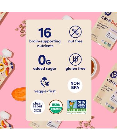 Cerebelly Baby Food Pouches - Sweet Potato Pinto Bean + Chicken Bone Broth (6 Count) - Healthy Kids Snacks - 16 Brain-Supporting Nutrients - No Added Sugar - Veggie Purees - Buy Online on GoSupps.com