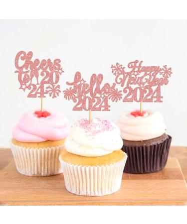 Keaziu 24 Pcs Happy New Year Cupcake Toppers Cheers to 2024 Picks Hello 2024 Cupcake Toppers for Congratulations 2024 Happy New Year Eve Holiday Theme Holiday Party Decoration Hello Pink - Buy Online on GoSupps.com