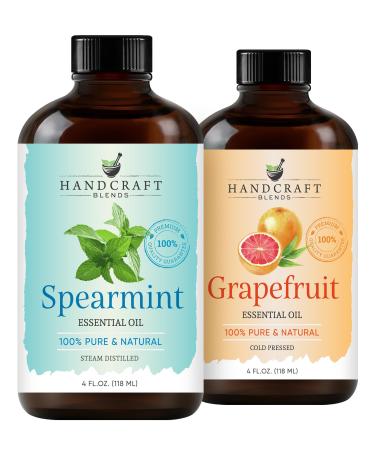 Handcraft Blends Bright & Cool Set: Spearmint and Grapefruit Essential Oils (2 x 4 Fl Oz) 100% Pure & Natural for Diffuser Aromatherapy and DIY Projects