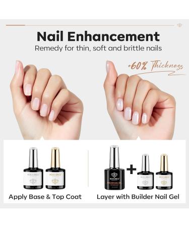 Modelones Builder Gel Set - 3Pcs No Wipe Base and Top Coat Gel Nail Polish with Gel Builder - Transparent Strengthener Hard Gel - 10ML Clear - Buy Online on GoSupps.com