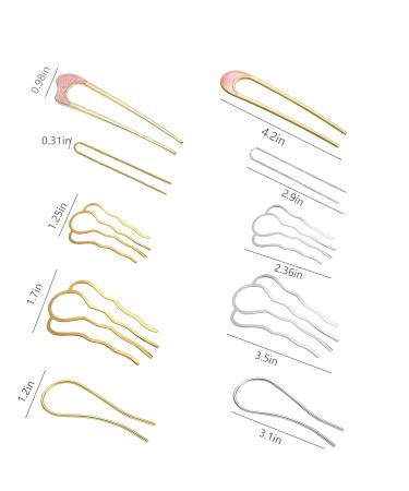 Qiuming 10-Piece Metal Hair Fork Clip Set - Stylish U-Form Comb for Women & Girls - Silver & Gold Hair Accessories - Buy Online on GoSupps.com
