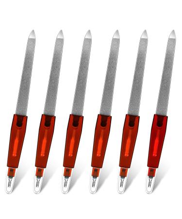 Metal Nail File 6 Pack Double-Ended Sword Nail Files Double Sided Sapphire Grit Nail File Stainless Steel Fingernail Files with Handle Multifunction Finger Nail Filers Nail Tools for Natural Nails
