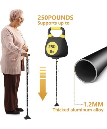 JUNRA Adjustable Folding Walking Cane with LED Light | Portable Foldable Stick for Seniors | Quad Base for Balance | Men and Women - Buy Online on GoSupps.com