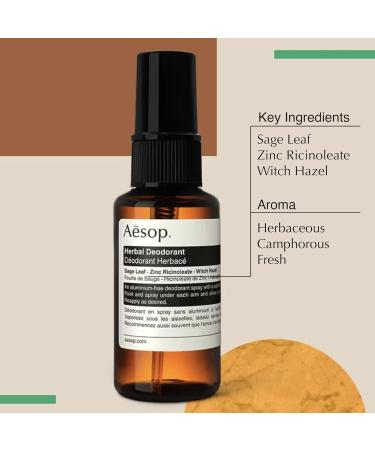 Aesop Herbal Deodorant Spray | Zinc Ricinoleate and a Blend of Essential Oils | Without Aluminium Salts | 1.7 oz - Buy Online on GoSupps.com