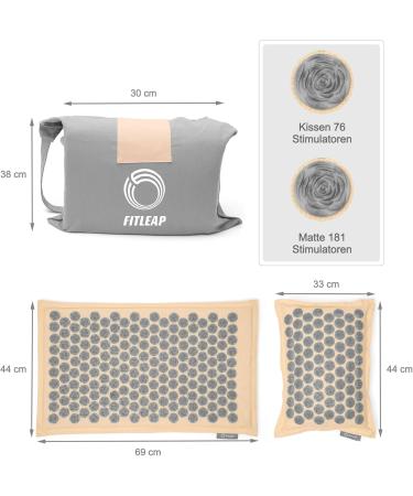 FITLEAP Akupressurmatte Set with Pillow & Bag | Premium Massage Mat for Relaxation & Pain Relief in Nature/Gray - Buy Online on GoSupps.com