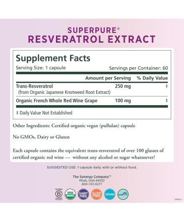 Buy PURE SYNERGY SuperPure Resveratrol Extract | Organic Antioxidant Supplement for Healthy Aging Heart & Skin | 60 Capsules - Buy Online on GoSupps.com