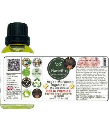 Nativilis Organic Argan Oil Moroccan (Argania spinosa) Hair Face & Skin - Natural Cold Pressed Carrier Oil - Pure & Natural Anti-Ageing Antioxidant Vegan No GMO - Rich in Vitamin E Copaiba - Buy Online on GoSupps.com