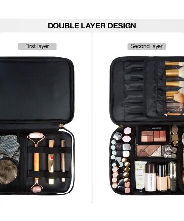 Large Makeup Bag BAGSMART Travel Cosmetic Case with Clear Toiletry Pouch | Double Layer Organizer with Adjustable Dividers | Portable Artist Storage Bag | Black & White Stripes - Buy Online on GoSupps.com