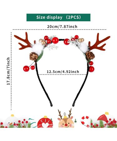 Christmas Flower Deer Headband 2 Styles Elk Antlers Deer Floral Pine Berry Wreath Hair Hoop Novelty Xmas Hair Accessories Festival Photo Props Costume for Women - Buy Online on GoSupps.com