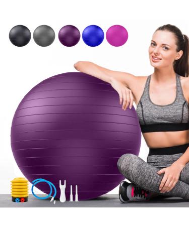 Soft Exercise ball, Anti-Burst Yoga Ball Chair Supports 2200lbs, Stability Swiss Ball w/ Pump for Pregnancy Birthing, Excersize, Workout, Fitness, Balance, Gym, Physio, Abs (Office & Home & School) purple S(38-45cm)