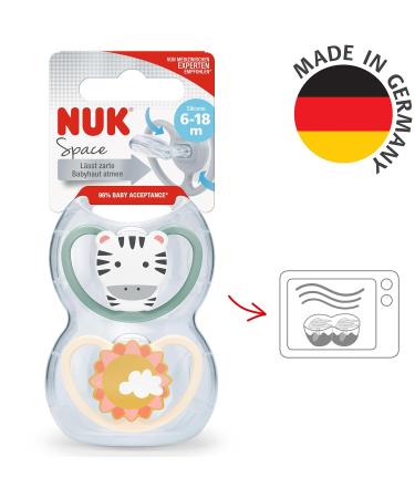 NUK Space Baby Pacifier | BPA-Free Silicone | 6-18 Months | Extra Ventilation for Sensitive Skin | Zebra Design | Pack of 2 Ideal for International Shipping - Buy Online on GoSupps.com