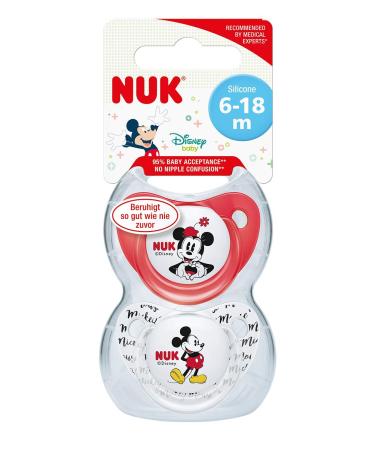 NUK Disney Baby Dummies - Mickey & Minnie Mouse 6-18 Months BPA Free Silicone Soothers - 2 Pack International Shipping Available - Buy Online on GoSupps.com