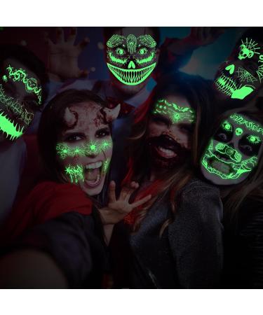 12 Sheets Halloween Face Tattoos Luminious Halloween Tattoos for Adults Kids Glow in The Dark Waterproof Halloween Temporary Tattoos for Horror Makeup Halloween Decor Party Supplies - Buy Online on GoSupps.com