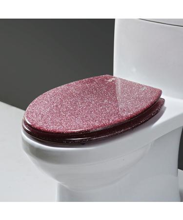 Heavy Duty Glitter Toilet Seat Slow Close Resin Round Toilet Seat Quiet Close Toilet Seats Quick Release Easy Clean Installation/Remove Toilet Seats Silver Little Surprise Pink