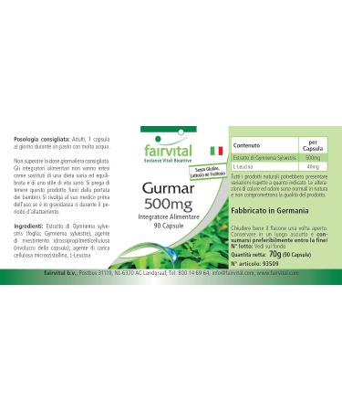 Fairvital | Gurmar 500mg - 90 g lules - Gymnema Sylvestris - qualit contr l e et hautement dos - 100% v g talien - Fabriqu en Allemagne - Buy Online on GoSupps.com