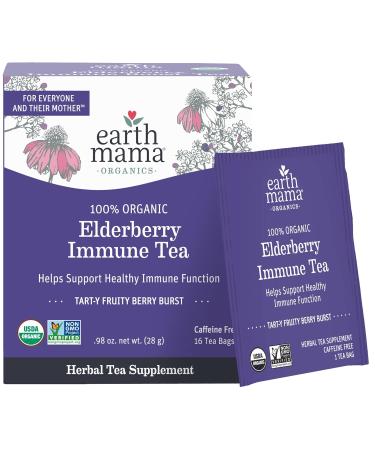 Earth Mama Organic Elderberry Immune Tea with Echinacea - Pregnancy & Family Safe | Decaf Tea with Ginger & Rooibos - 16-Count - Buy Online on GoSupps.com