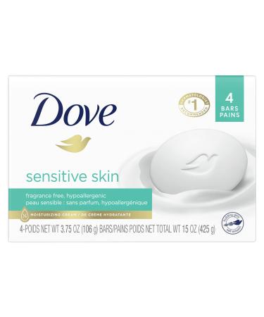 Dove Beauty Bar More Moisturizing Than Bar Soap for Softer Skin  Fragrance Free  Hypoallergenic Sensitive Skin With Gentle Cleanser 3.75 oz  4 Bars(Pack of 1)