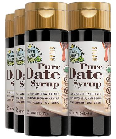 Heaven & Earth 100% Pure Organic Date Syrup Silan 12oz (6 Pack) | All Natural Honey Alternative | Low Glycemic Index | Great Sugar Replacement | Organic Date Honey | Kosher - Including Passover