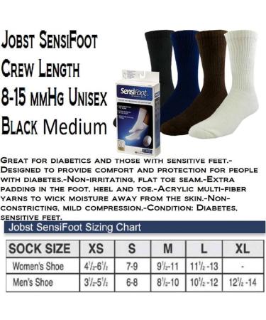 Jobst 110852 SensiFoot 8-15 mmHg Unisex Crew Length Diabetic Mild Support Socks - Size & Color- Black  Medium by Jobst - Buy Online on GoSupps.com