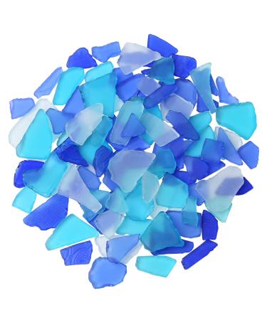 Sea Glass for Crafts Tumbled Decor Bulk Seaglass Pieces Bulk 16OZ for Beach Wedding DIY Crafting Vase Filler Cobalt Blue Aqua Frosted White Cobalt Blue Aqua & Frosted White