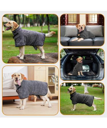 HezzLuv XL Grey Super Absorbent Pet Bathrobe for Dogs - Microfiber Drying Coat Towel - Portable Dog Shower - Small, Medium, & Large Dogs - Buy Online on GoSupps.com