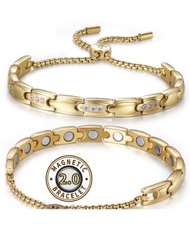 Rainso white crystal design magnetic hardship women noble and elegant magnetic hardships women stainless steel with adjustable telescopic chain with gift box (gold) - Buy Online on GoSupps.com