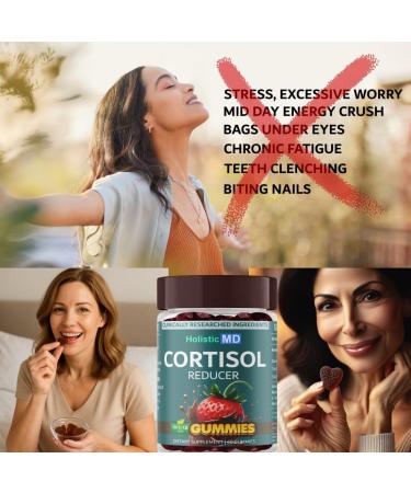 Holistic MD Lower Cortisol for Women and Men - Best Cortisol Blocker with Clinically Researched Ingredients - Sugar Free with Monk Fruit - 60 Chocolate Strawberry Flavor Gummies - Buy Online on GoSupps.com